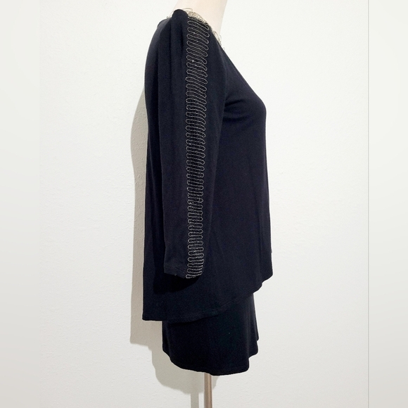 White House Black Market Black Tunic Top Beaded Detail Sleeves Women's Size XS - Picture 2 of 9